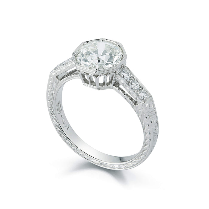 1.74ct Old European Cut Diamond Aqueduct Ring in Platinum