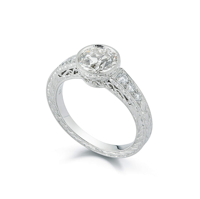 Old European Cut Diamond Beaux Art Ring in Platinum