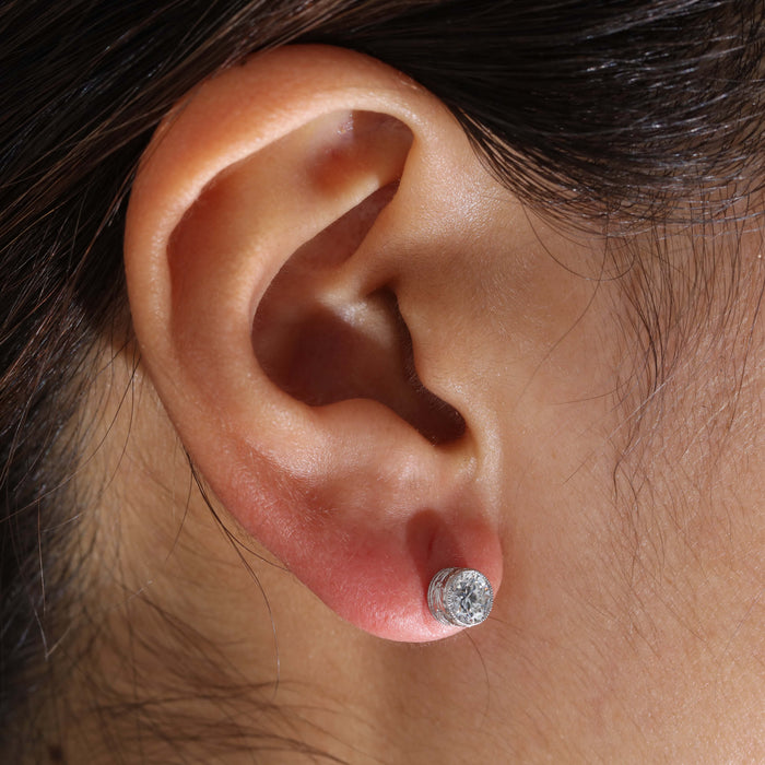 1.03ctw Brilliant Diamond Engraved Bezel Stud Earrings in Platinum