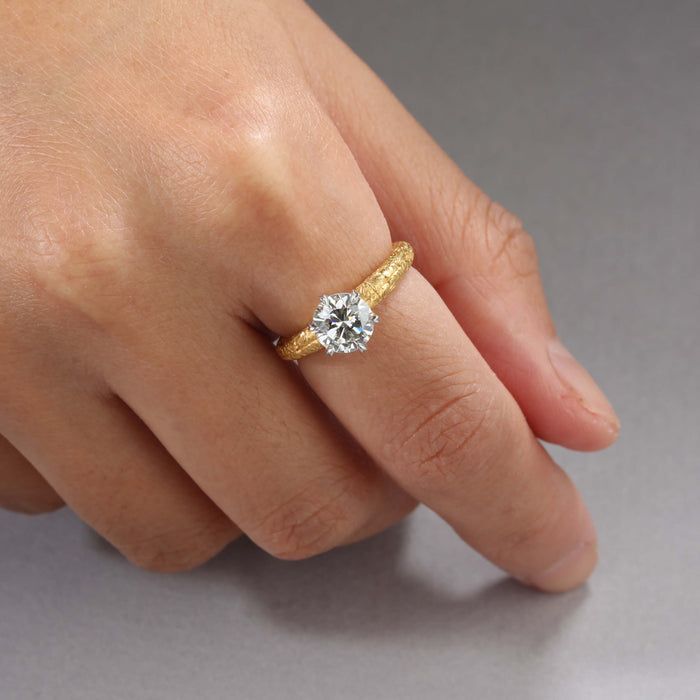 1.47ct Engraved Scallop Solitaire Ring