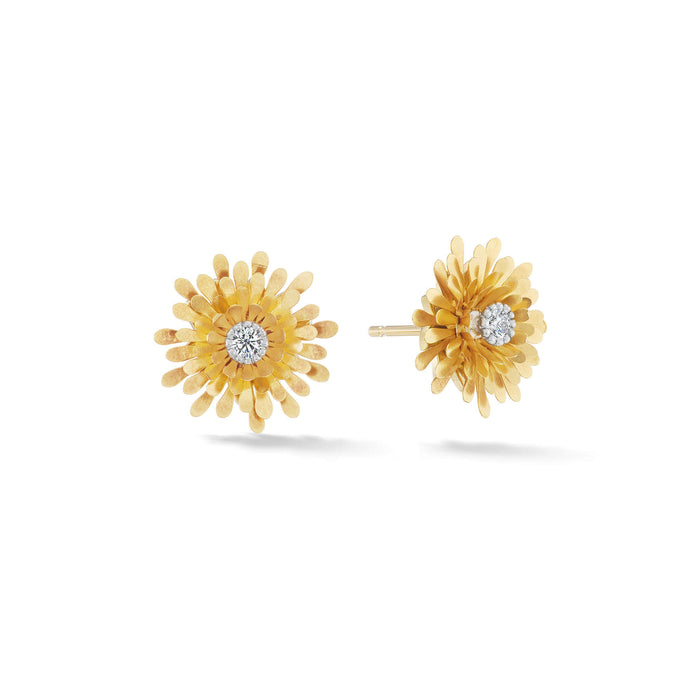 Diamond Dandelion Blossom Stud Earrings in 18kt Bloomed Gold