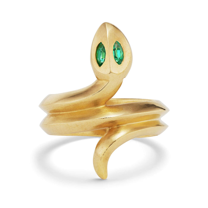 JUDY MCKIE EMERALD SNAKE RING IN 20KT YELLOW GOLD