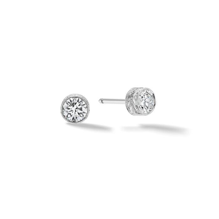 1.03ctw Brilliant Diamond Engraved Bezel Stud Earrings in Platinum